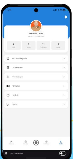 Halaman profil SAKTI: data presensi, presensi apel, informasi pegawai dan helpdesk